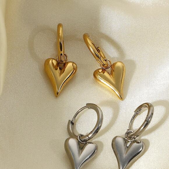 Luxury Heart Pendant Hoop Earrings 18K Gold Plated Stainless Steel - Picture 10 of 11